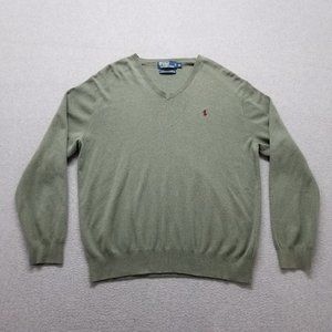 Polo Ralph Lauren Sweater Mens‎ XL Green Long Sleeve Pullover V Neck